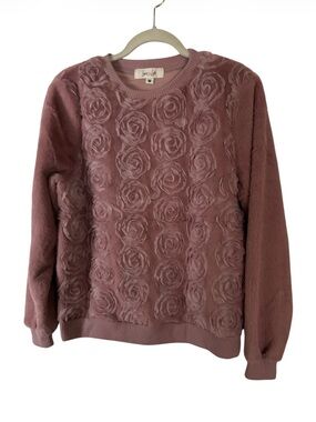 Love Life Rose Textured Faux Fur Crewneck Top in Dusty Rose/Mauve color Sz M